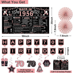 70Th Birthday Decorations for Women,32Pcs Back in 1956 Birthday Party Decoration