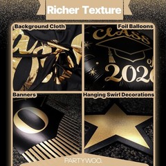Graduation Decorations Class of 2026 Black Gold White 40pcs Grad Party Suppli…