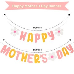 Mother’s Day Felt Banner, Pre-Strung Happy Mother’s Day Banner with Flower,Ga…