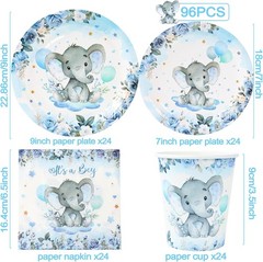 Decoraciones para baby shower elefante, platos, vasos y servilletas, 24 piezas.