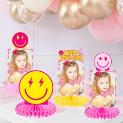 8 PCS Preppy Party Photo Honeycomb Centerpieces Birthday Decorations Pink Yellow