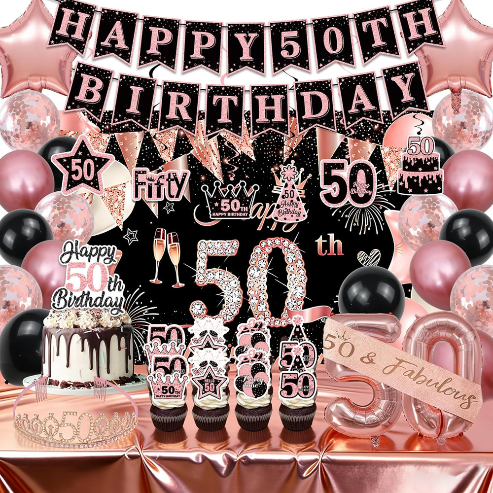 58Pcs Sweet 50Th Birthday Decorations for Girls | Birthday Decorations Crown and