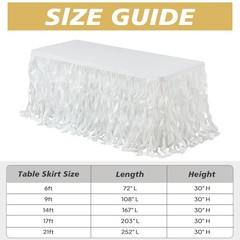 6ft White Sequin Table Skirt for Rectangle Tables Glitter Curly Willow Tutu S…