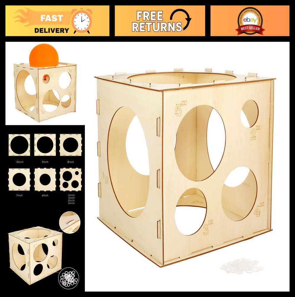 Collapsible Wood Balloon Sizer Box – 2-10 Inch Measurement Tool for Decorations