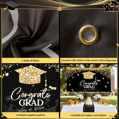PARTY KNIGHT Graduation Decorations 2026 – Black and Gold Backdrop,