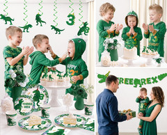 209Pcs Three Rex Birthday Decorations Boy, All-In-One Party Supplies Includes Ba