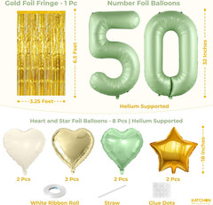 , Sage Green 50Th Birthday Decorations Set – Pack of 49 | Sage Green 50 Balloon