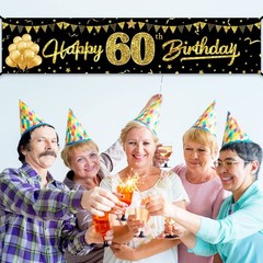 Happy 60th Birthday Banner Decorations for Men 72.8 x 15.7 inches, Black