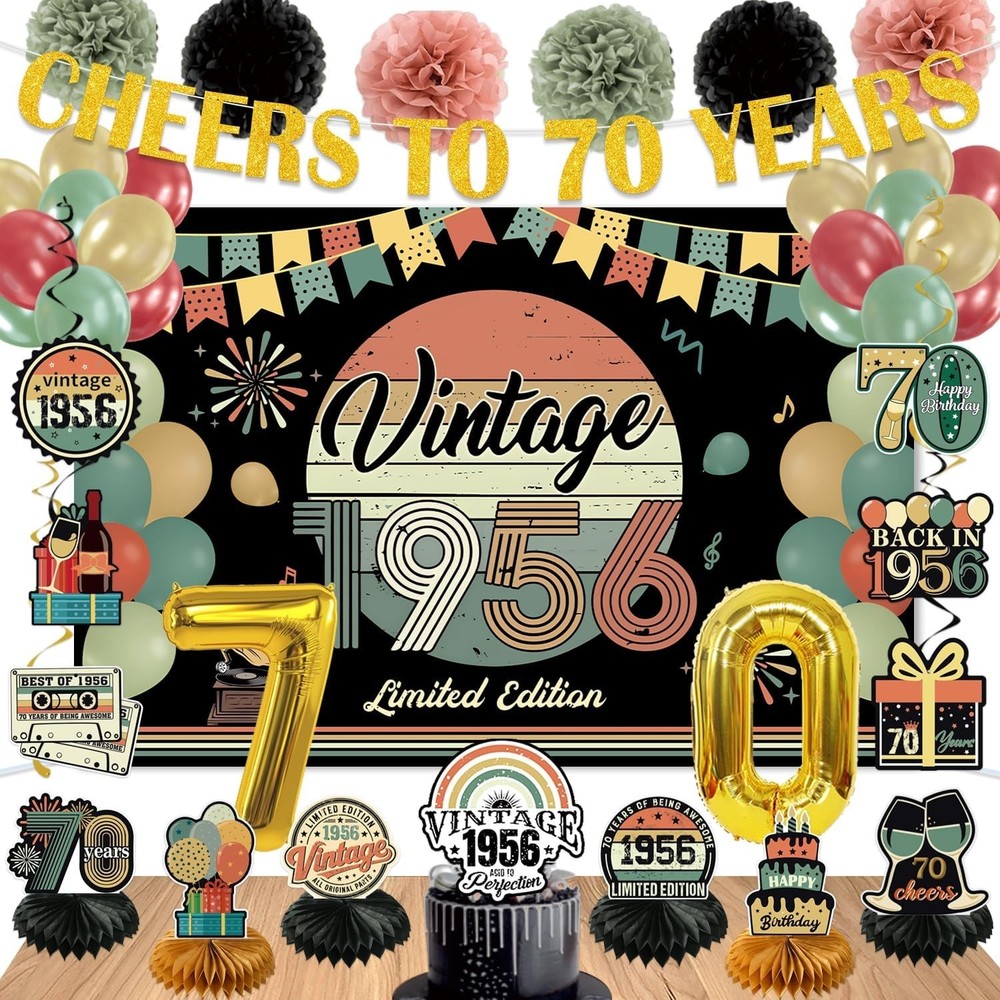 47Pcs 50/70Th Birthday Decorations for Men Women, PRE-STRUNG Vintage Banner Pa