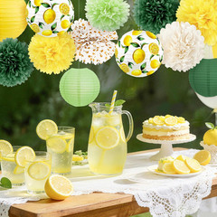 Lemon Party Decorations Set,12 PCS Yellow Green Lemon Pattern Paper Lanterns and