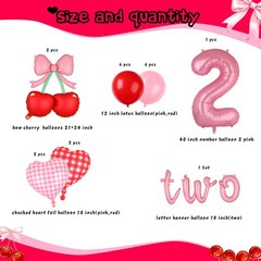 Bow Cherry Balloon 40 In Number 2 Balloon Cherry 2nd Birthday Decor 20Pcs ﻿