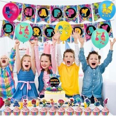 NEW Cartoon Animated Trolls Birthday Party Decorate Supplies Set for Kids Party