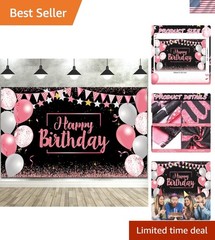 Chic Pink and Black Glitter Birthday Decoration Banner – Large Size 72.8×43.3