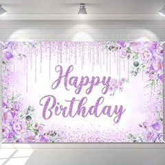 Happy Birthday Backdrop Banner for Girls Women Happy Birthday 6×3.6ft Purple
