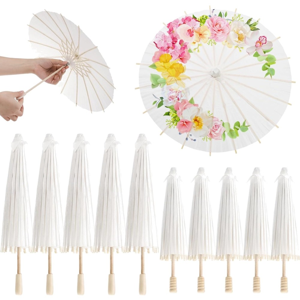 10 Pack Paper Umbrellas, 12″ 16″ Decorative Oil Parasol for Crafts