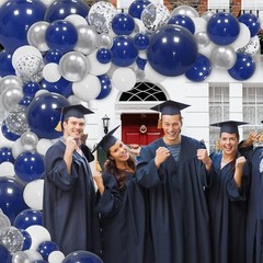 148pcs Navy Blue Silver Balloons Garland Kit, Royal Blue Silver White Confett…