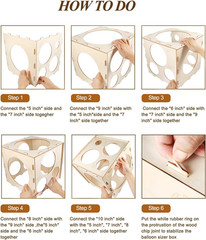 12 Holes Wood Balloon Sizer Cube Box with 200 PCS Balloon Glue Points, Collapsib