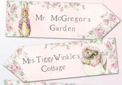 Set of 4 Personalised Flopsy Bunny Pink Rose Floral Party Decoration Arrows