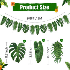Pre-Strung Tropical Palm Leaf Garland Banner – 12Pcs Double-Sided Printing 9.8 F