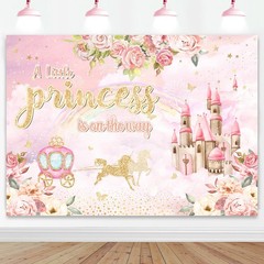 Mocsicka Princess Baby Shower Backdrop 7x5ft Floral Castle Carriage Pink