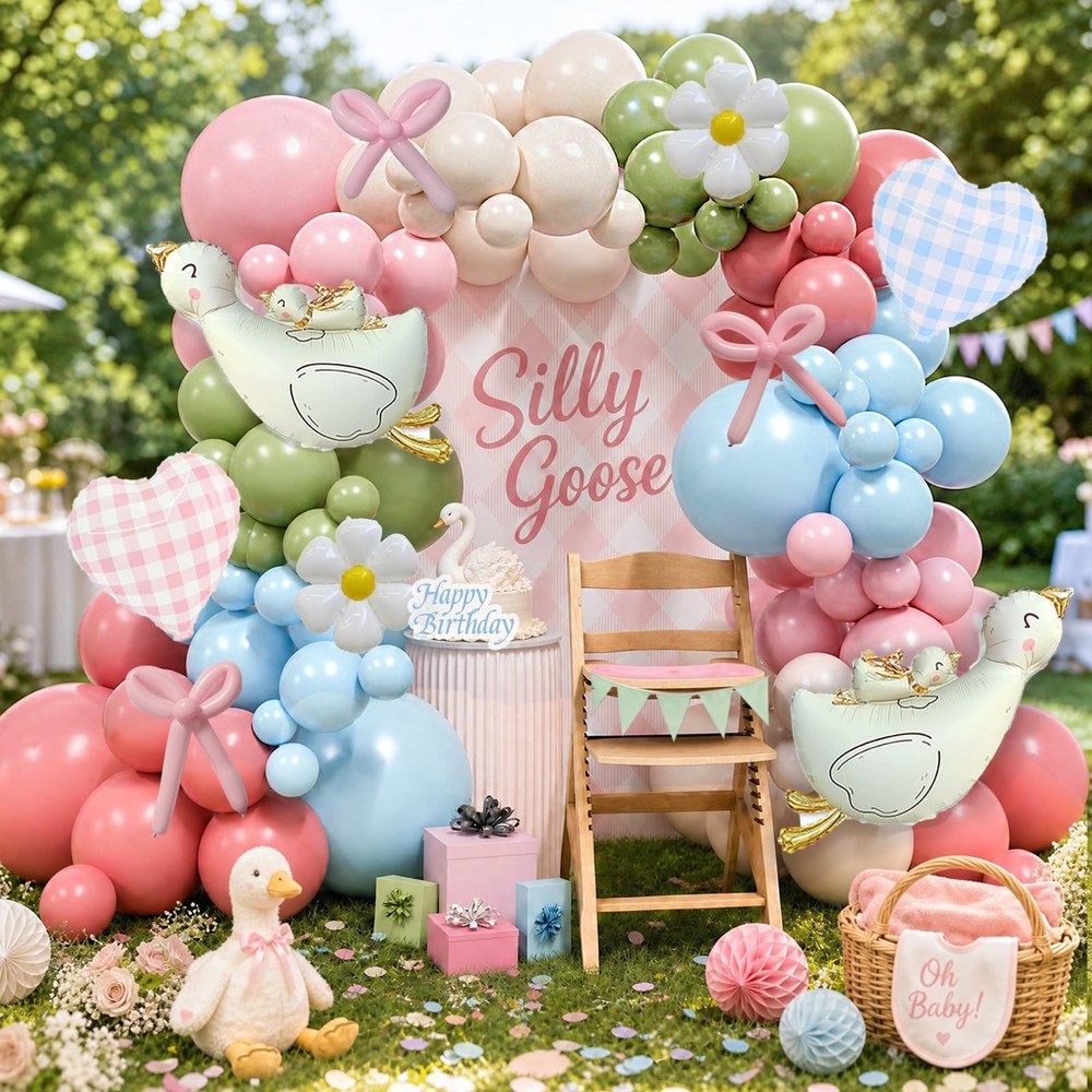 One Silly Goose Balloon Arch Kit 154Pcs Pink Sage Green Blue Balloons Garland…