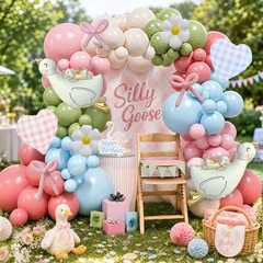 One Silly Goose Balloon Arch Kit 154Pcs Pink Sage Green Blue Balloons Garland…