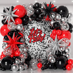 153-Piece Red, Black & Silver Balloon Garland Arch Kit for Celebrations