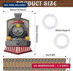Train Party Decorations Backdrop Set with Track Runner, Retro Locomotive Door Ba