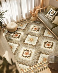 Area Rug 5×7 Rug Machine Washable Non-Slip Low Pile Print Pattern Western Rug…
