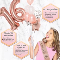 Complete Sweet 16 Rose Gold Party Package: Balloons, Props & Backdrops Included