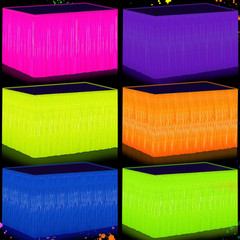 6Pack Neon Tinsel Fringe Table Skirts, 31.5″X118″ for Parties and Events
