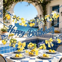Lemon Happy Birthday Banners Yellow blue Lemongrass Birthday Party Decor