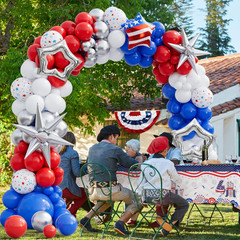 161Pcs Red White and Blue Balloons Arch Garland Kit with Exploding Hollow Star F