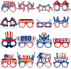48 Pcs USA Patriotic Party Decorations Eyeglasses 250Th Anniversary Themed Paper