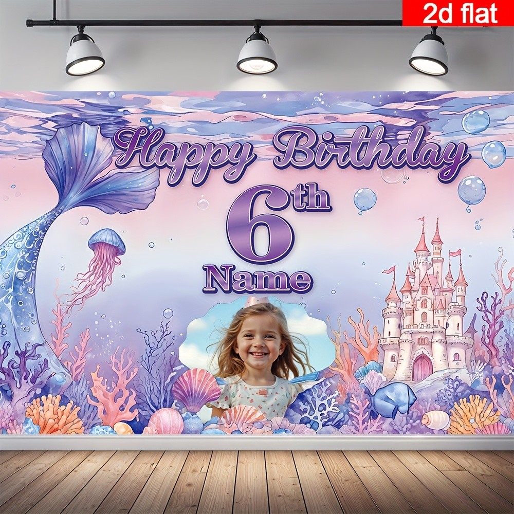 2D flat banner 1pc Customizable Portrait Age Name Birthday Party Banner Decor ◐