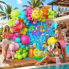 156Pcs Summer Balloon Arch Kit, Pool Party Decorations, Sun Watermelon Beach …
