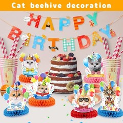 Colorful Cat-Themed 9Pcs Honeycomb Centerpieces for Kids’ Birthday Celebrations