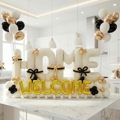 145Pcs Housewarming Party Decorations, 40Inch Beige Welcome Home Balloon Banner,