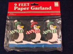 Vintage Waving Penguins Scarfs Hat 9′ Paper Garland Taiwan Things Remembered NIB