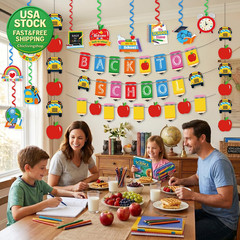17Pcs Back to School Decorations Set Banners Hanging Swirls Garland Classroom