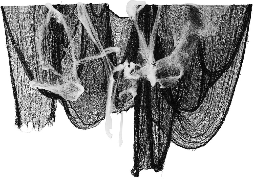 2 Pack Large Black Creepy Halloween Cloth Gauze & Spiders Web Party Decoration