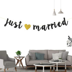 Black Glitter Just Married Banner – Engaged Sign – Wedding Banner – Bridal Showe