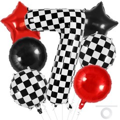 Checkered Number 7 Balloon, 40 Inch Large Foil Race Car Number Balloons, Big …