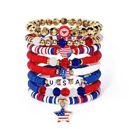250th Anniversary Bracelet, Patriotic Beaded Wristbands, July 4th 8 items