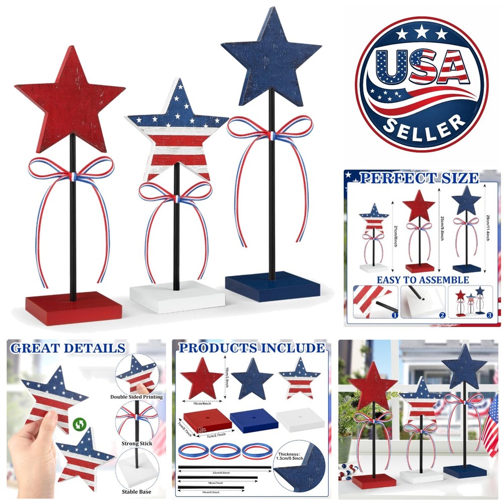 Elegant Double-Sided Wooden Stars in Patriotic Colors – 4th of July Ready