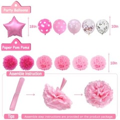 Pink Birthday Party Decorations, Light Pink and White Decorations with Happy …