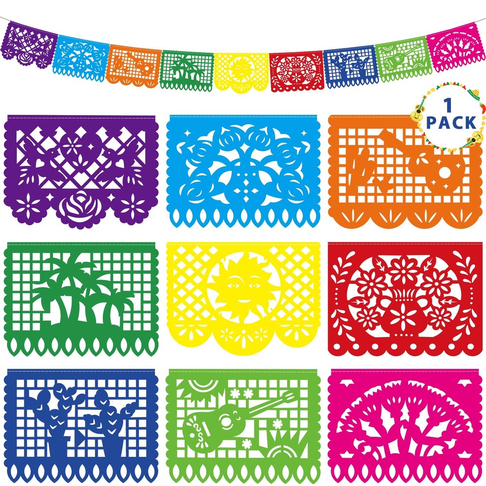 18 FT Cinco De Mayo Party Decorations, 1 Pack Fiesta Banner with 9 Plastic Pa…