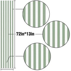 and White Cabana Striped Table Runner Baby Shower Birthday 13″ x 72″ Sage Green