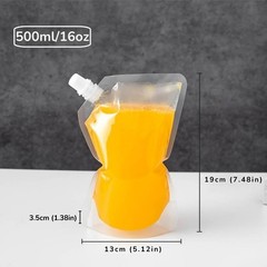 Clear Plastic Spouted Alcohol Juice Drink Festivals Bag Pouch 500ML Reusable