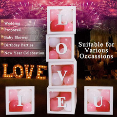 White Transparent Balloon Boxes with 78 Letters, Name Boxes for Baby Shower, Cle